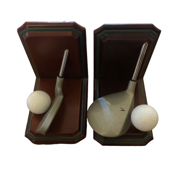 VTG FIGI Country Club Golf Wood Book Ends Putter Golf Ball Iron 5.5X5.5” 90’s - Picture 7 of 8